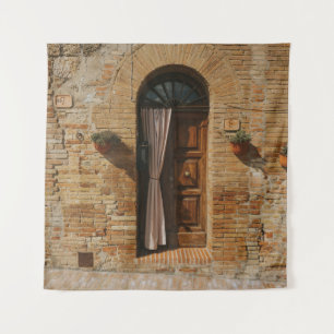 Tenture PORTE Brown EN BOIS SUR MUR BROWN EN BRIQUE