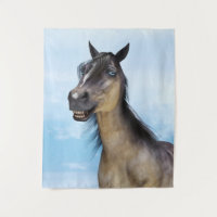 Portrait d'art humoristique de cheval souriant