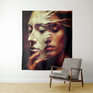 Tenture Portrait de femme surréaliste avec masque peint