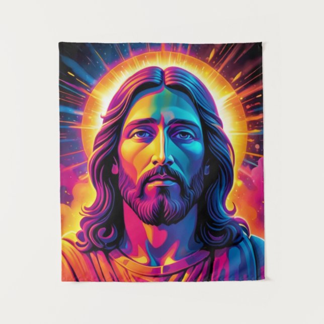 Tenture Portrait de Jésus en style Neon Bold (Devant)