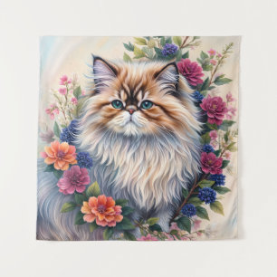 Tenture Portrait floral couleur chat persan