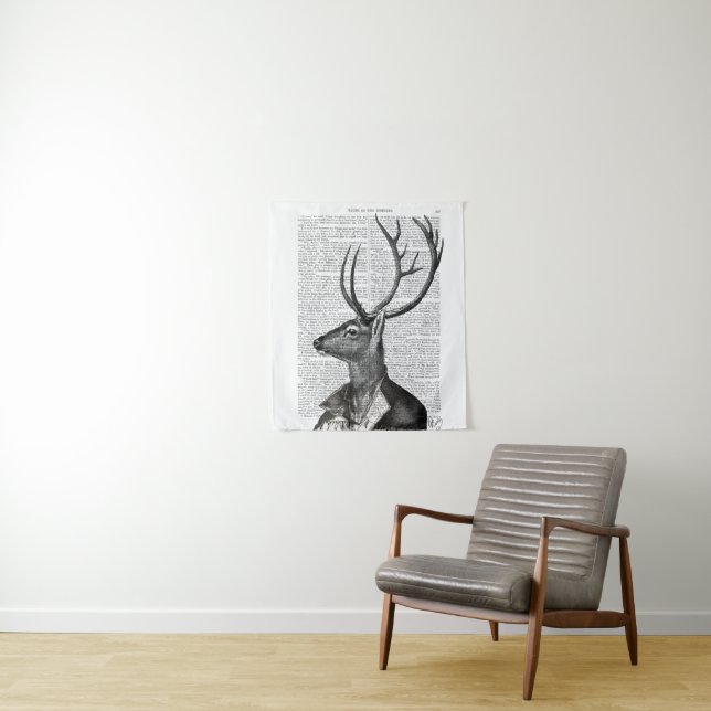 Tenture Portrait noir et blanc de cerfs (En situation)