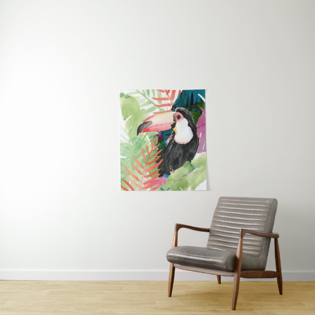 Tenture Portrait toucan avec Feuilles tropicaux (En situation)