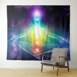 Tenture pose Abstraite de lotus yoga humanoïde avec chakra