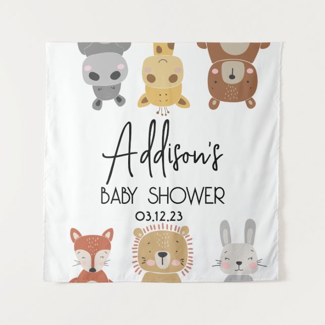 Tenture Poster du Baby shower animal bébé moderne (Devant)