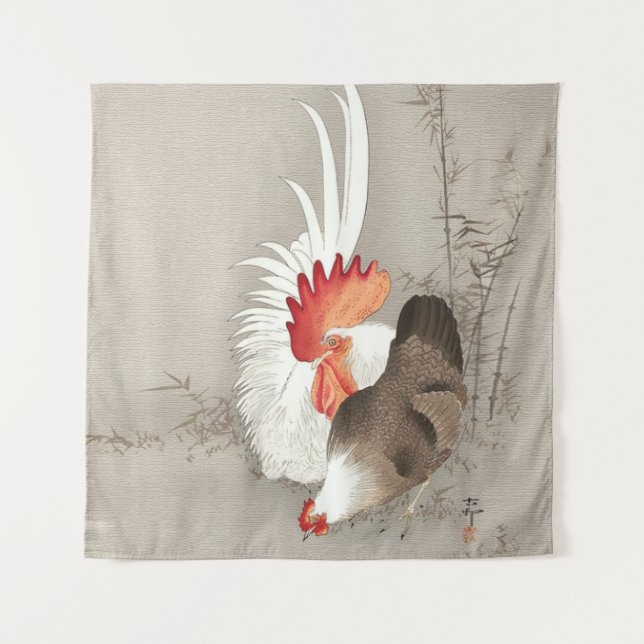 Tenture Poulet et coq par Ohara Koson (Devant)
