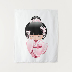 Tenture Poupée blanche de Kokeshi de kimono - fille de