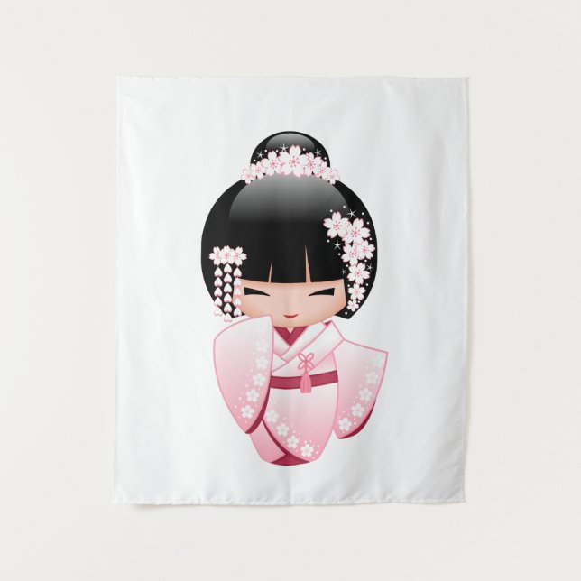 Tenture Poupée blanche de Kokeshi de kimono - fille de (Devant)