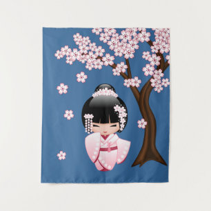 Tenture Poupée blanche Kimono Kokeshi - mignonne Geisha Gi