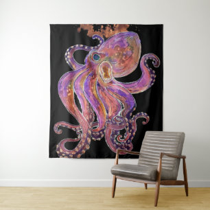 Tenture Pourpre Psychédélique Kraken de la Mer Profonde