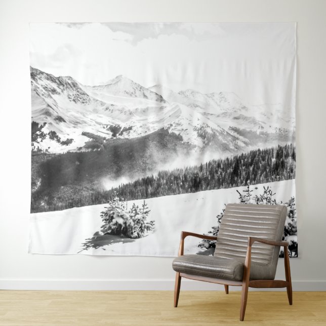 Tenture Poussière fraîche de neige // Noir et blanc (En situation (horizontale))