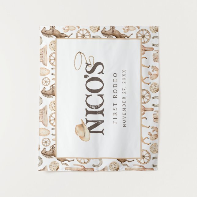 Tenture Premier Rodéo Anniversaire Cow-boy du Sud Neutre (Devant)