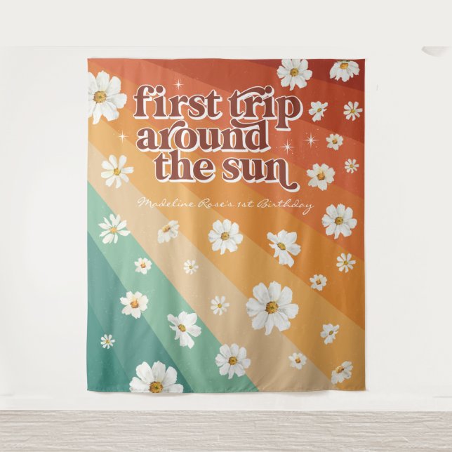 Tenture Premier voyage autour du soleil | Retro Daisy Rain (Devant)