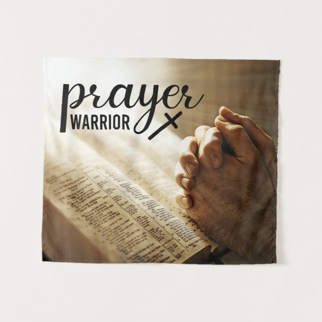 Tenture PRIÈRE GUERRIER Open Bible Croix chrétienne (Devant (Horizontal))