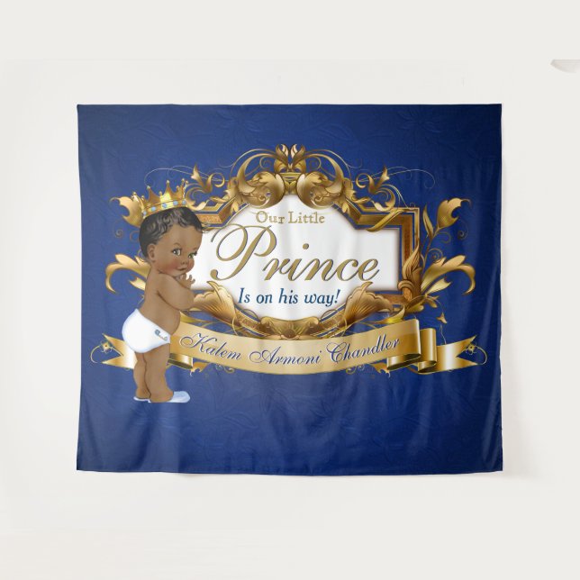 Tenture Prince Royal Africain Bleu|Fond doré Fantaisie (Devant (Horizontal))