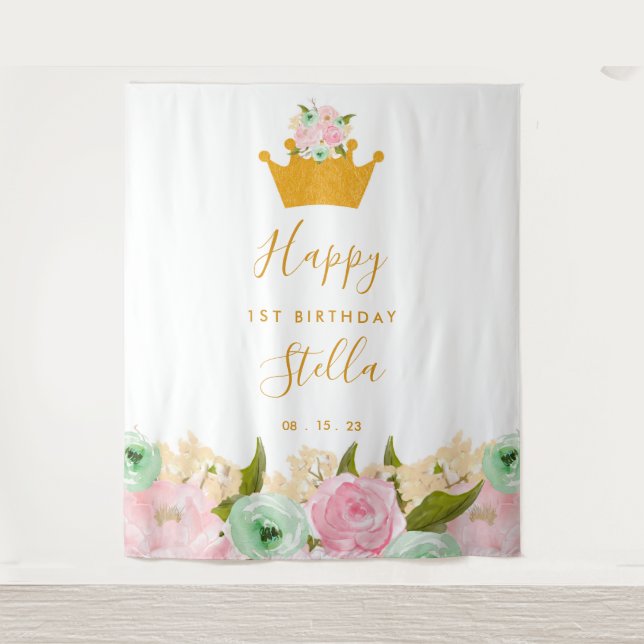 Tenture Princess First Birthday Party Tapestry Arrière-pla (Devant)