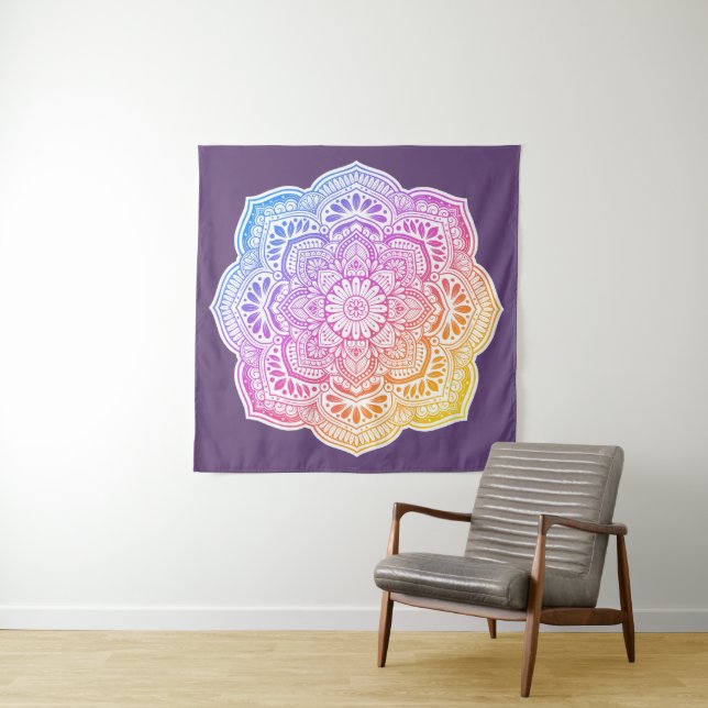 Tenture Prism Flower Mandala Tapestry (En situation)