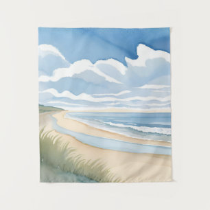 Tenture Promenade du rivage   Aquarelle de l'océan côtier