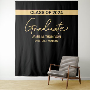 Tenture Promotion 2024 Black Gold Nom diplômé Toile de fon