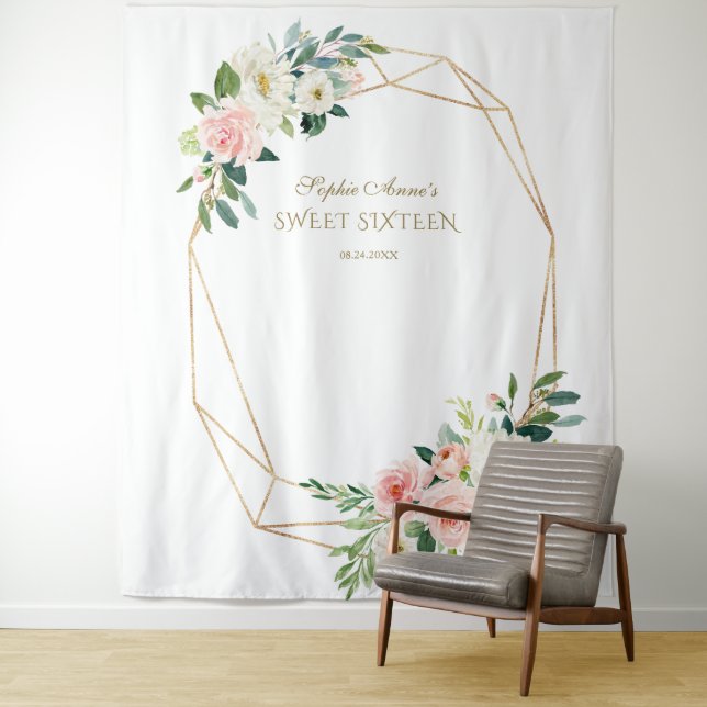 Tenture Prop de stand photo Sweet 16 Floral Gold Rose pâle (En situation)