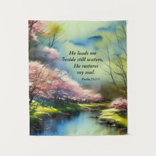 Tenture Psaume 23:2-3 Il restaure mon âme Bible Verse