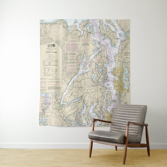 Tenture Puget Sound Graphique nautique 18440 (En situation)
