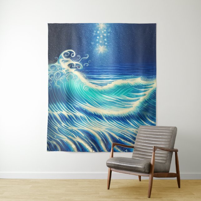 Tenture Puissance de l'océan bleu (En situation)