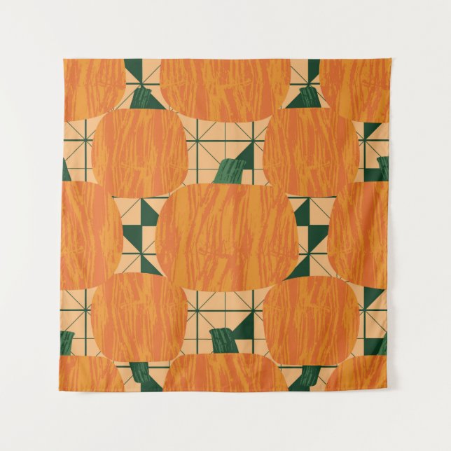 Tenture Pumpkins on geometric triangle background seamless (Devant)