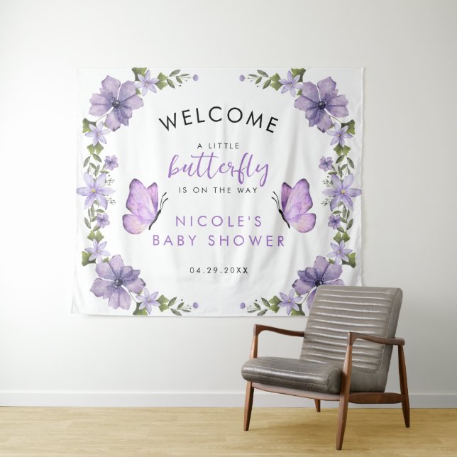 Tenture Purple Papillons Aquarelle Fleur sauvage Baby Show (En situation (horizontale))