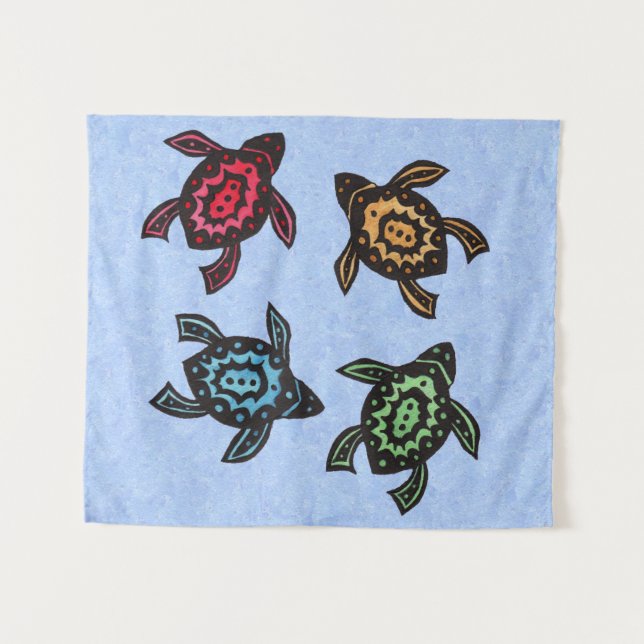 Tenture Quatre tortues noires Imaginaires Marques de coqui (Devant (Horizontal))