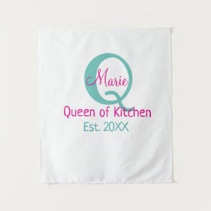Tenture Queen of cuisine monogramme vert rose simple minim