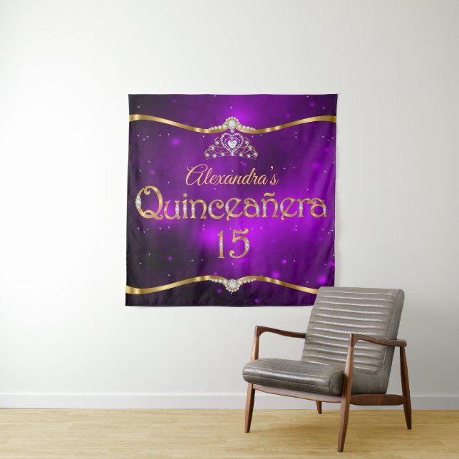 Tenture Quinceanera 15e anniversaire Purple Parties scinti (En situation)