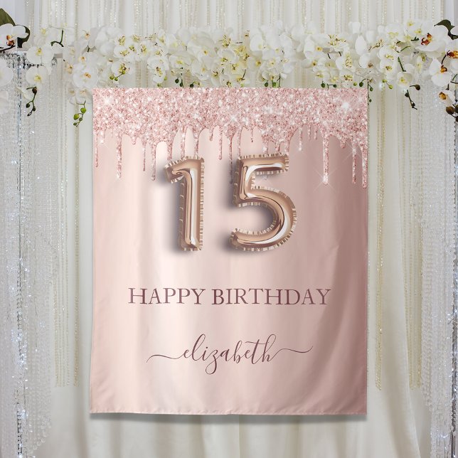 Tenture Quinceanera anniversaire bleu rose rose rose rose  (Créateur téléchargé)