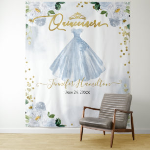 Tenture Quinceanera Arrière-plan Robe bleue Florale rose