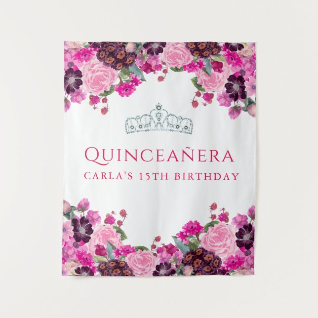 Tenture Quinceanera florale rose arrière-plan (Devant)