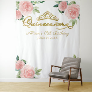 Tenture Quinceanera Gold Foil Tiara Rose Floral fond