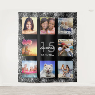 Tenture Quinceanera noir argent parties scintillant photo 