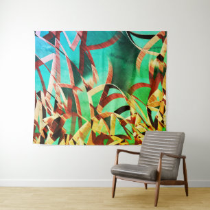 Tenture Raies Brown sur vert rustique et aquamarine