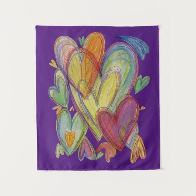 Tenture Rainbow Love Hearts Art Tapestry Wall Hangings (Devant)