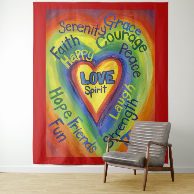Tenture Rainbow Spirit Love Heart Tapestry Wall Hanging (En situation)