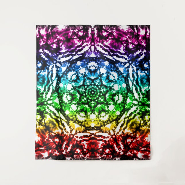 Tenture Rainbow Tie Dye Mandala Star Retro (Devant)
