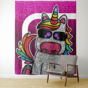 Tenture Rainbow Unicorn rose Parties scintillant photo fon