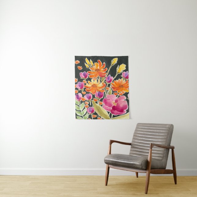 Tenture Rassemblement splendide - Fleurs roses et orange (En situation)