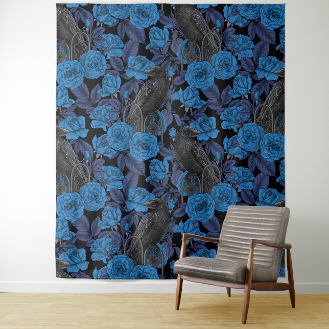 Tenture Ravins et roses bleus (En situation)