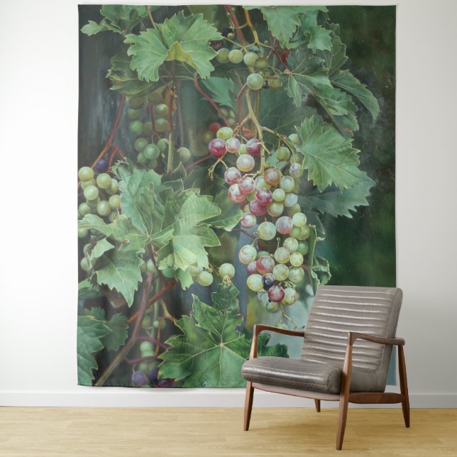 Tenture Realistic Grape Vine with Leaves – Fine Art (En situation)
