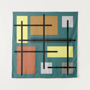 Tenture Rectangles du Moyen-siècle Carré Turquoise multico