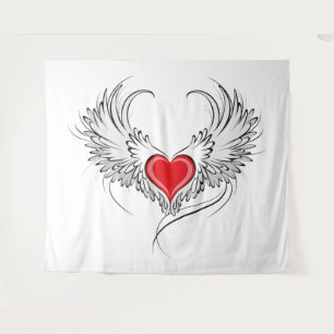Tenture Red Angel Coeur avec ailes
