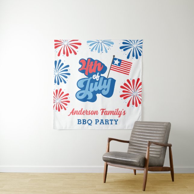 Tenture Red & Blue 4 juillet Fireworks Reunion BBQ Party (En situation)