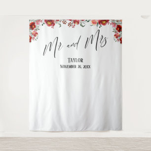 Tenture Red Floral Mr et Mrs. Photo Backdrop