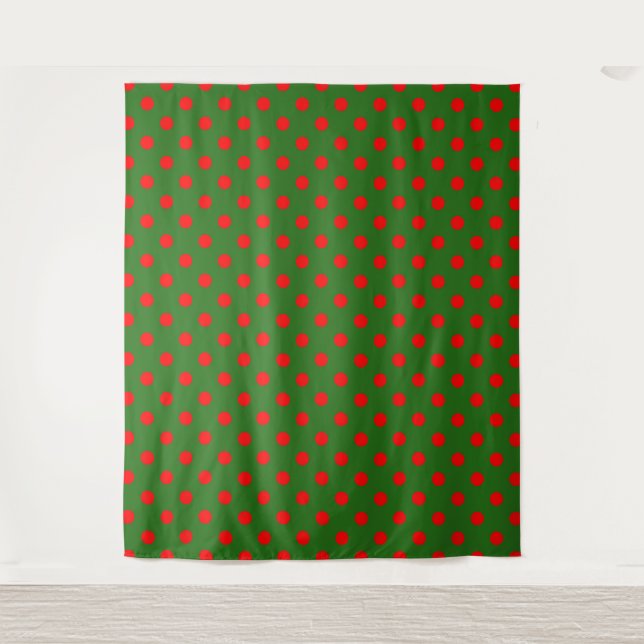 Tenture Red On Green Polka Dots Pattern Design  (Devant)